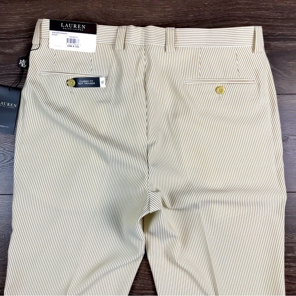 Lauren Ralph Lauren Mens Classic Fit 2 Piece Suit Jacket & Trouser - Tan & White - Picture 10 of 13